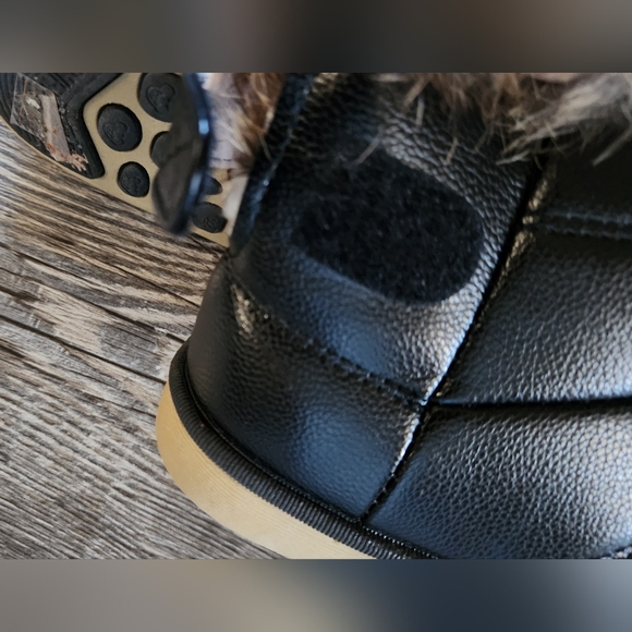 Little Kids Anti-slip PU Leather Flat Winter Boots With Furry Cuff - Picture 5 of 6